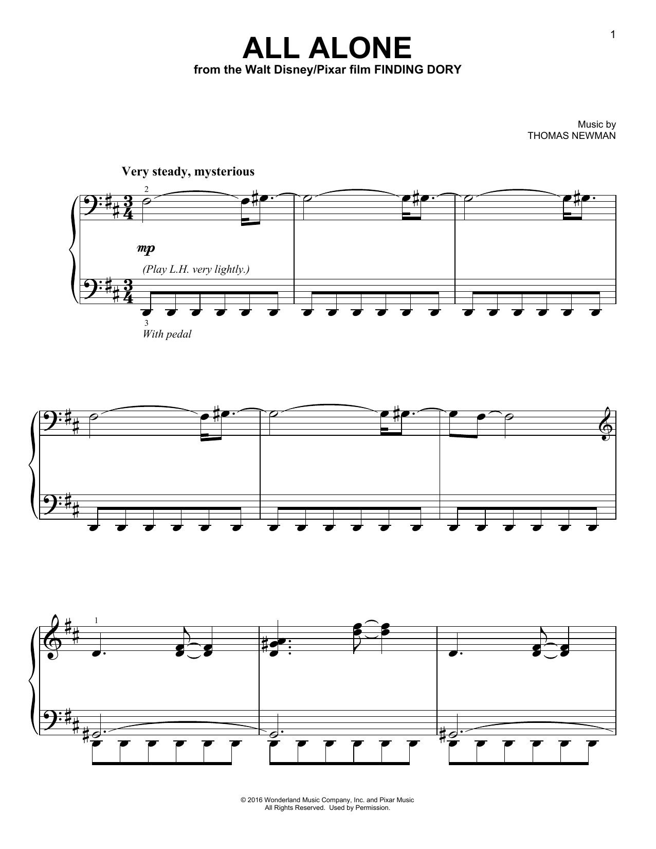 Download Thomas Newman All Alone Sheet Music and learn how to play Piano PDF digital score in minutes