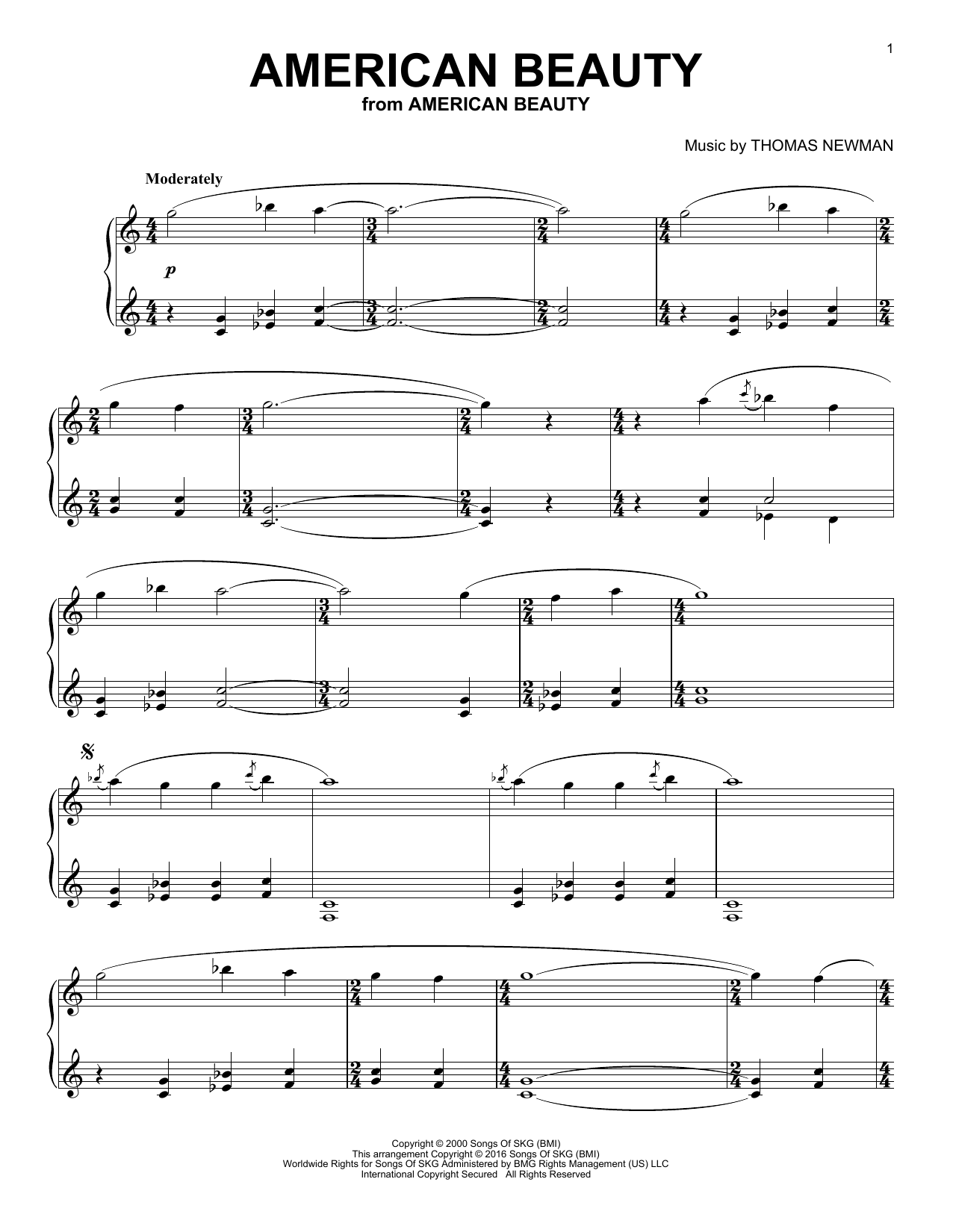 Download Thomas Newman American Beauty Sheet Music and learn how to play Piano PDF digital score in minutes