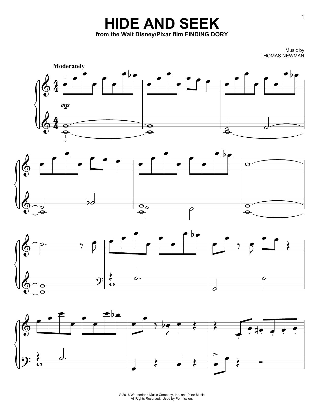 Download Thomas Newman Hide And Seek Sheet Music and learn how to play Easy Piano PDF digital score in minutes