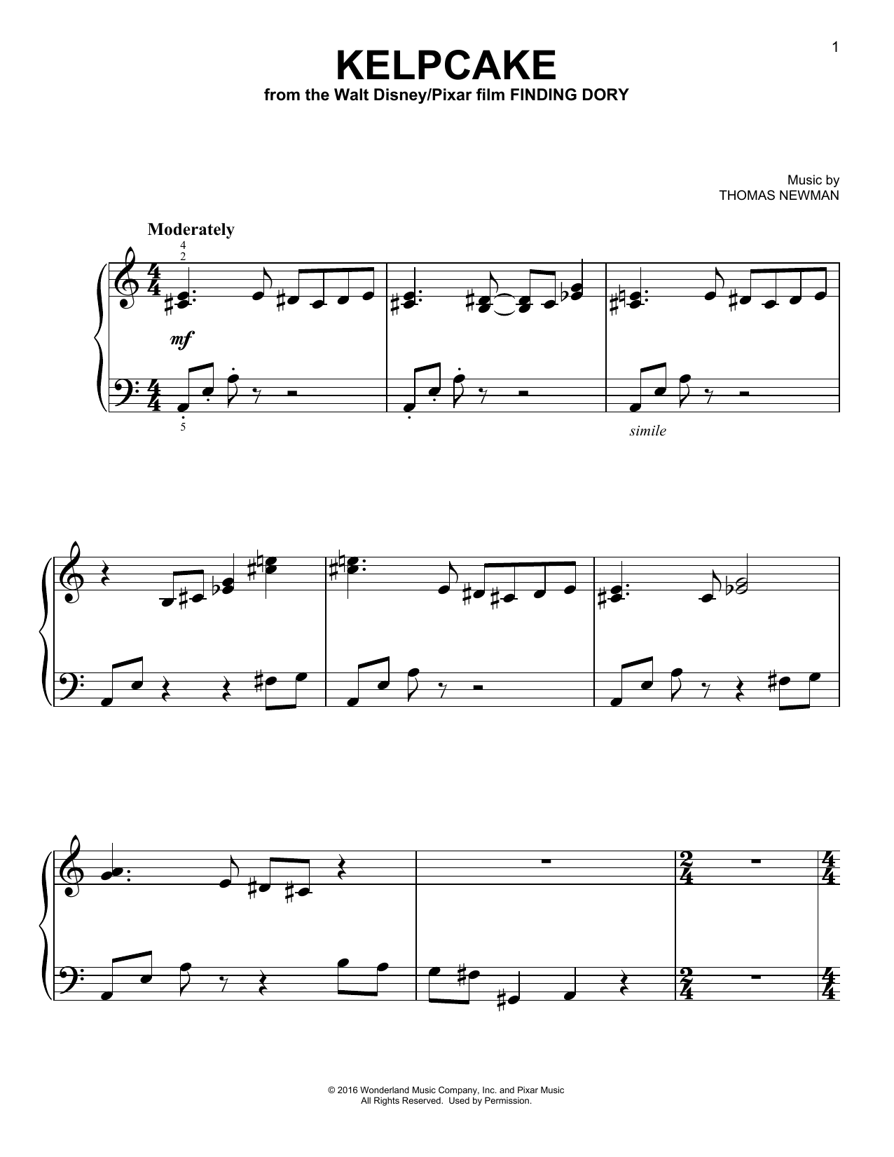 Download Thomas Newman Kelpcake Sheet Music and learn how to play Easy Piano PDF digital score in minutes