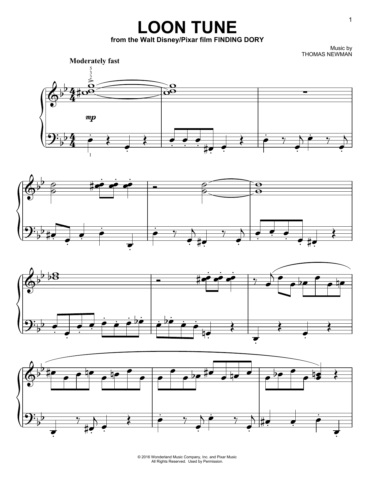 Download Thomas Newman Loon Tune Sheet Music and learn how to play Piano PDF digital score in minutes
