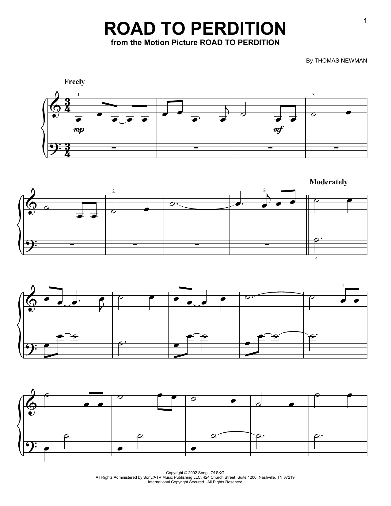 Download Thomas Newman Road To Perdition (from Road to Perdition) Sheet Music and learn how to play Very Easy Piano PDF digital score in minutes