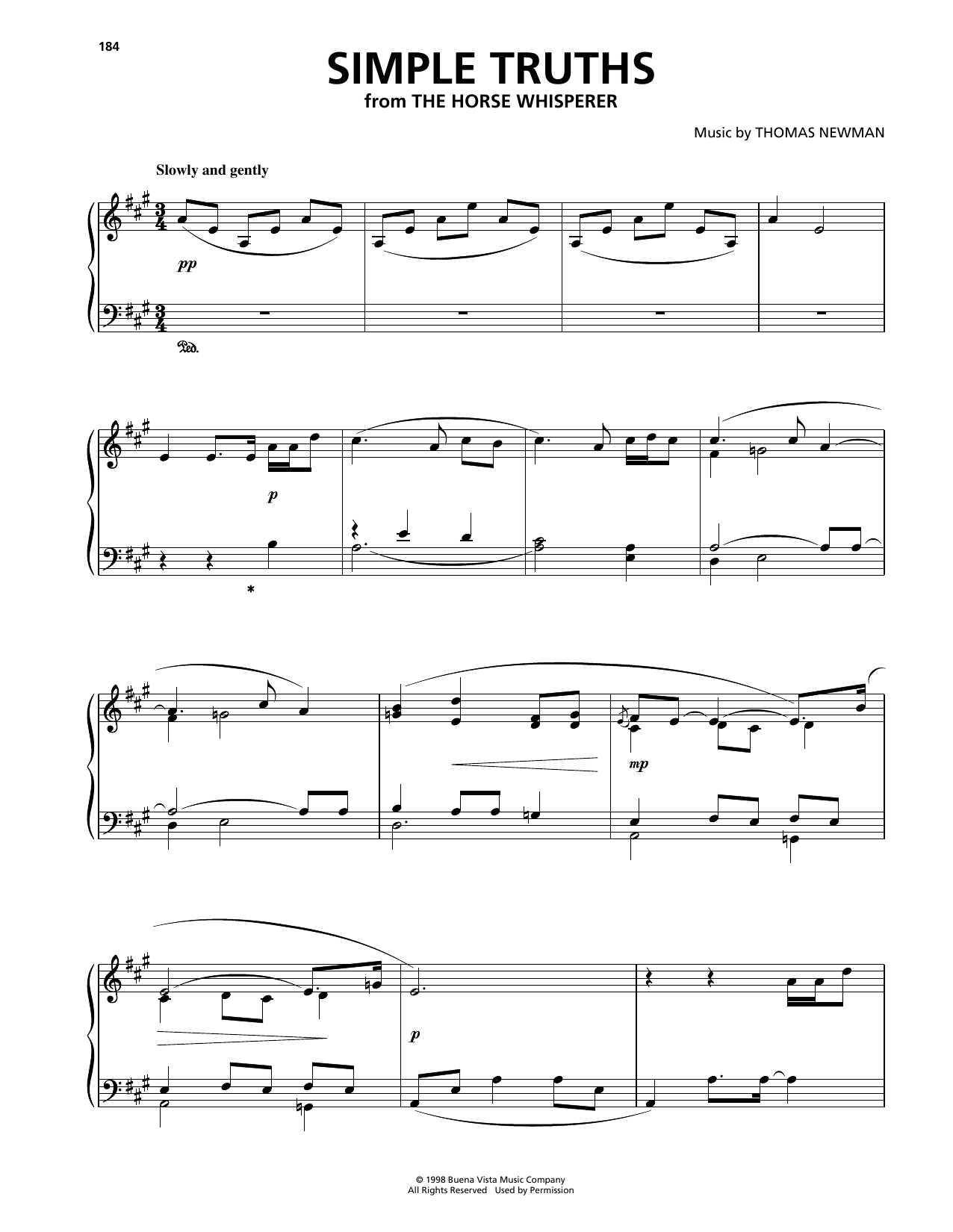 Download Thomas Newman Simple Truths (from The Horse Whisperer) Sheet Music and learn how to play Piano Solo PDF digital score in minutes