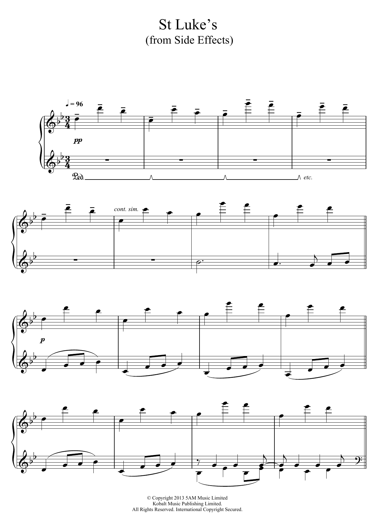 Download Thomas Newman St. Luke's (From 'Side Effects') Sheet Music and learn how to play Piano PDF digital score in minutes