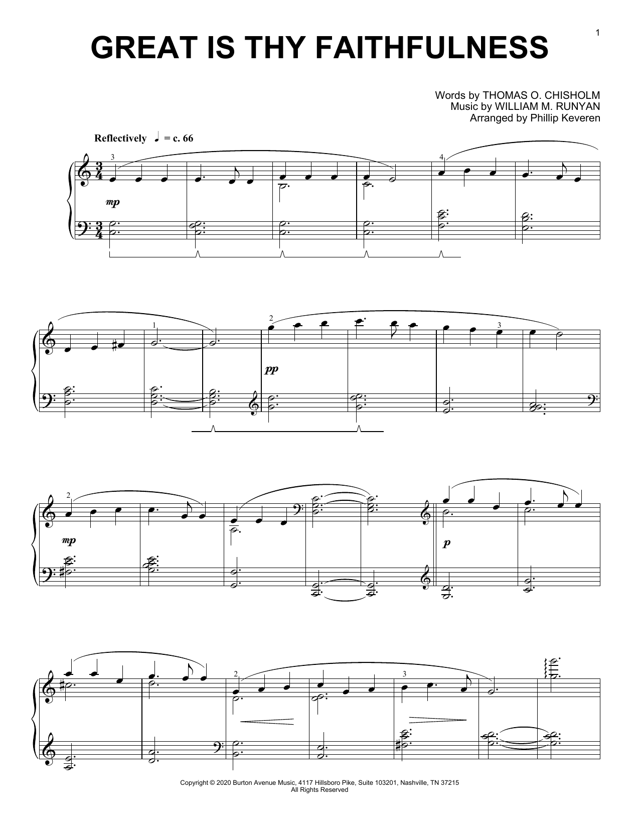 Download Thomas O. Chisholm and William M. Runyan Great Is Thy Faithfulness (arr. Phillip Keveren) Sheet Music and learn how to play Piano Solo PDF digital score in minutes