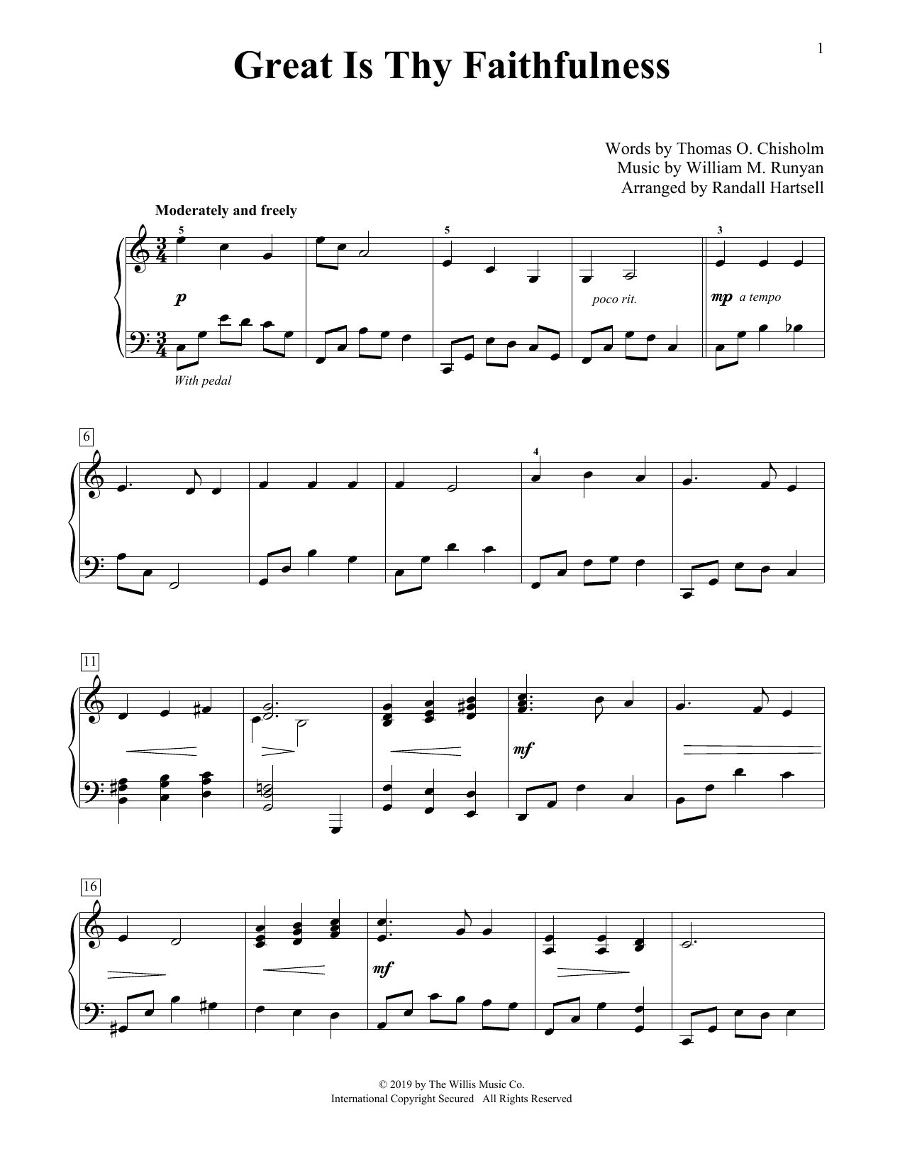 Download Thomas O. Chisholm and William M. Runyan Great Is Thy Faithfulness (arr. Randall Hartsell) Sheet Music and learn how to play Educational Piano PDF digital score in minutes