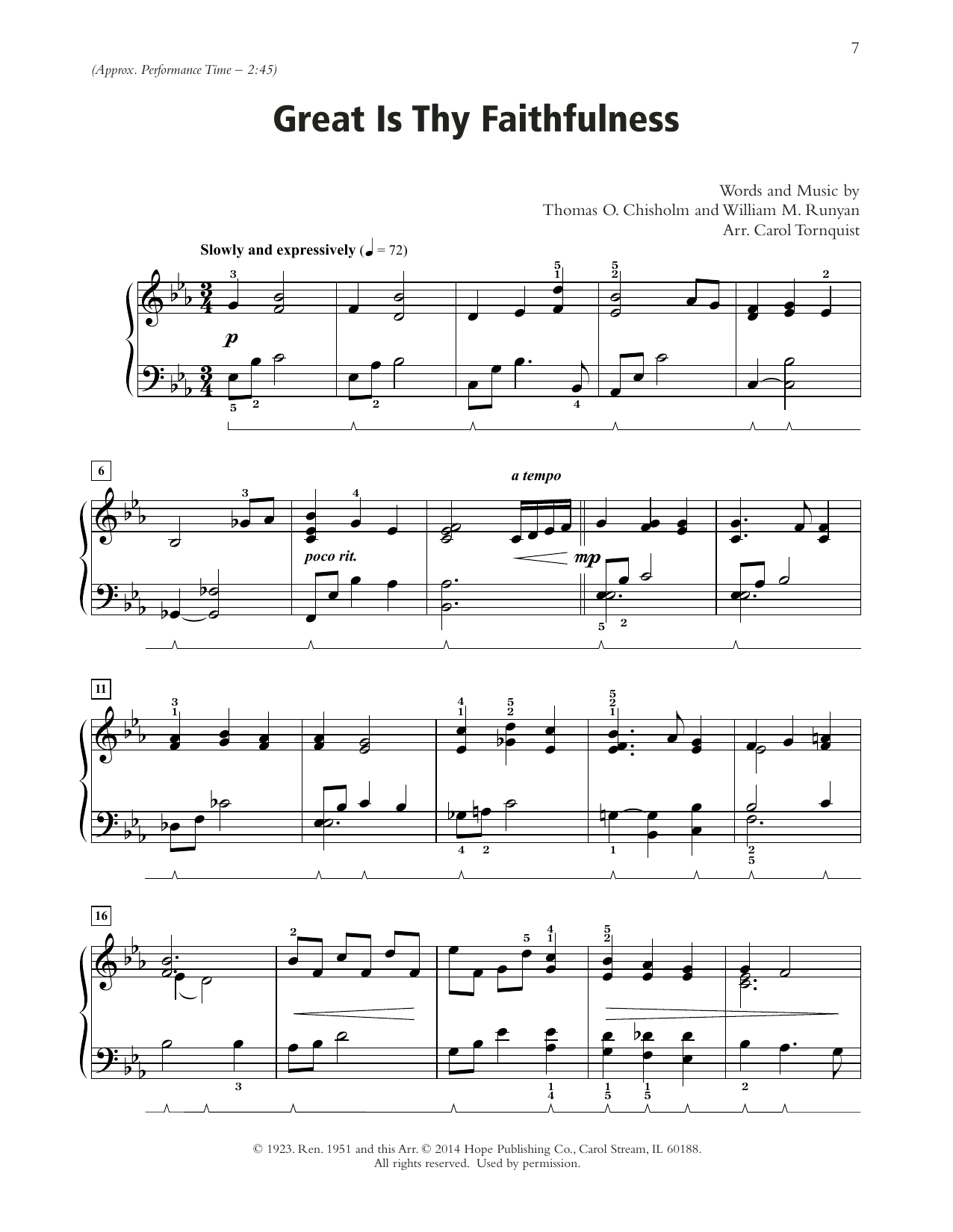 Download Thomas O. Chisholm Great Is Thy Faithfulness (arr. Carol Tornquist) Sheet Music and learn how to play Piano Solo PDF digital score in minutes