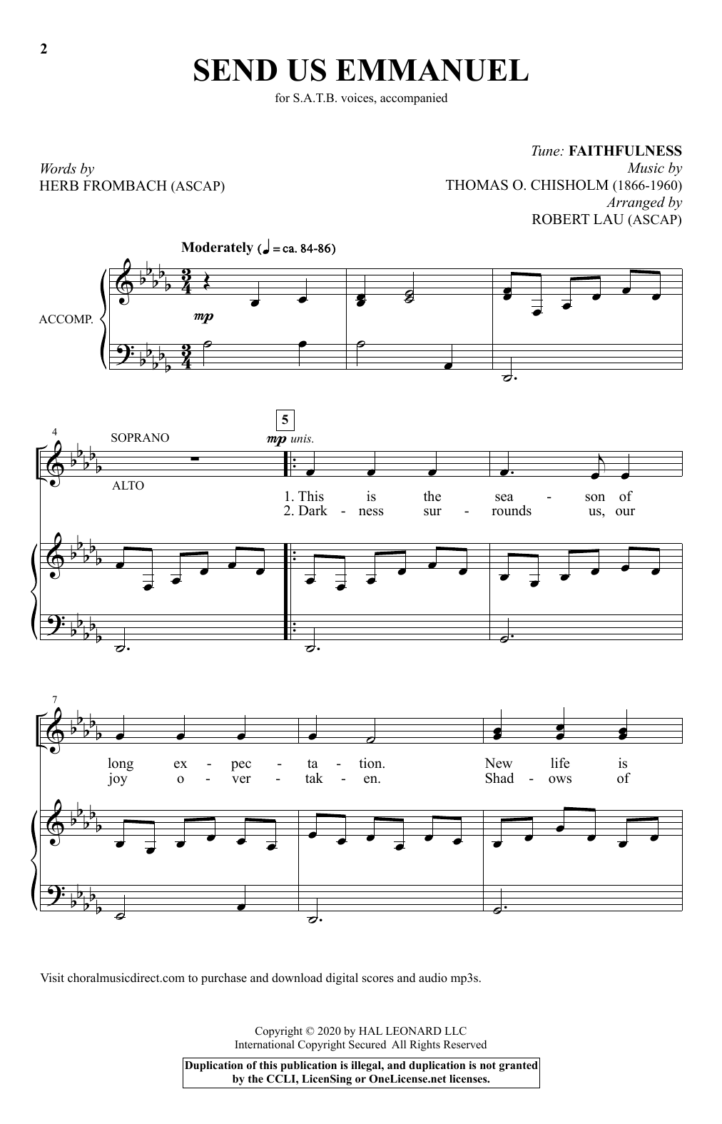 Download Thomas O. Chisholm Send Us Emmanuel (arr. Robert Lau) Sheet Music and learn how to play SATB Choir PDF digital score in minutes