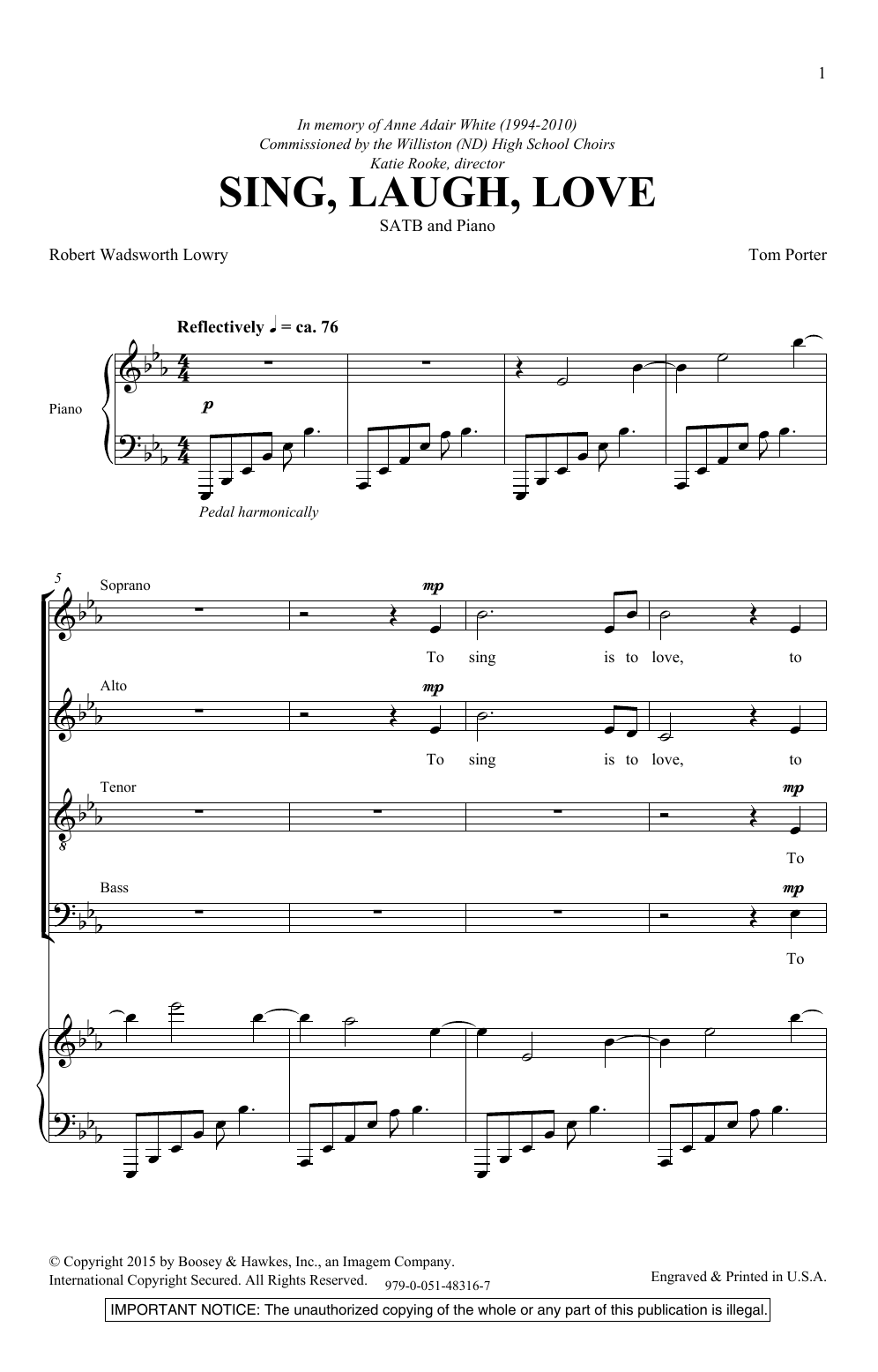 Download Thomas Porter Sing, Laugh, Love Sheet Music and learn how to play SATB PDF digital score in minutes