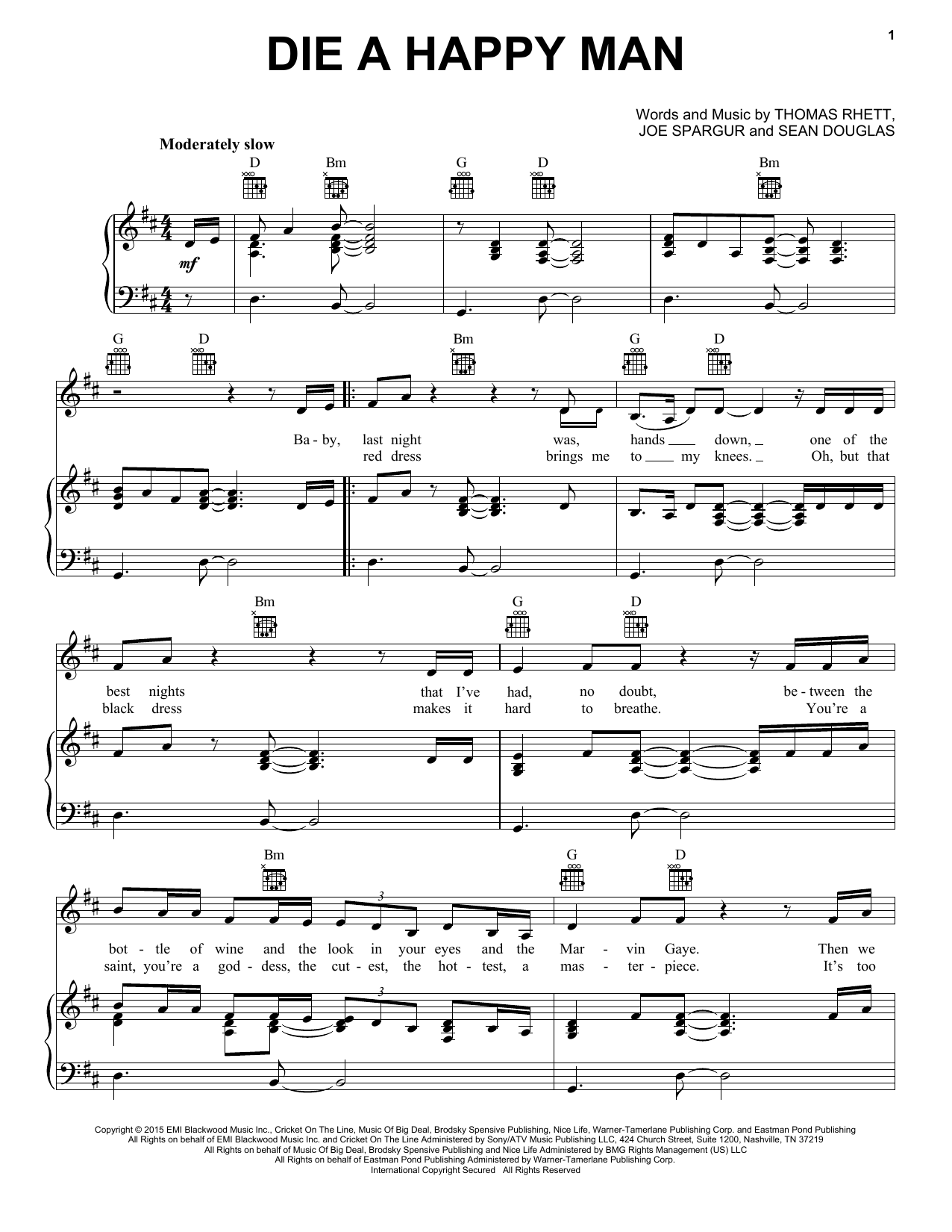 Download Thomas Rhett Die A Happy Man Sheet Music and learn how to play Cello PDF digital score in minutes