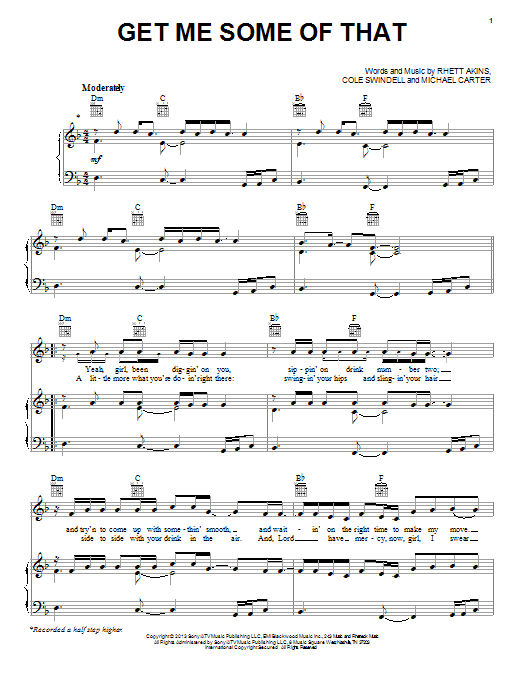 Download Thomas Rhett Get Me Some Of That Sheet Music and learn how to play Piano, Vocal & Guitar (Right-Hand Melody) PDF digital score in minutes