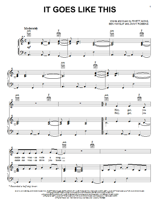 Download Thomas Rhett It Goes Like This Sheet Music and learn how to play Piano, Vocal & Guitar (Right-Hand Melody) PDF digital score in minutes