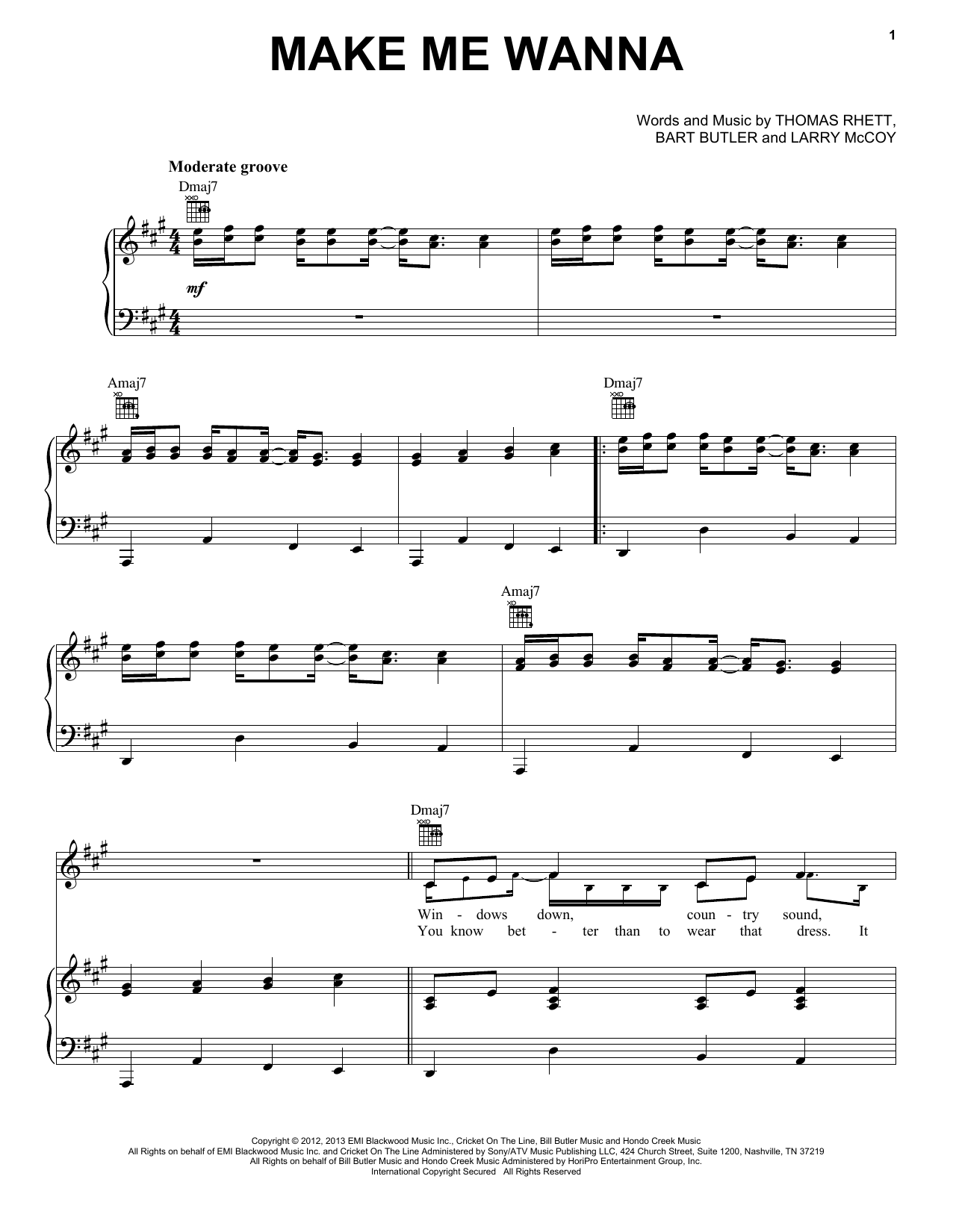 Download Thomas Rhett Make Me Wanna Sheet Music and learn how to play Piano, Vocal & Guitar (Right-Hand Melody) PDF digital score in minutes