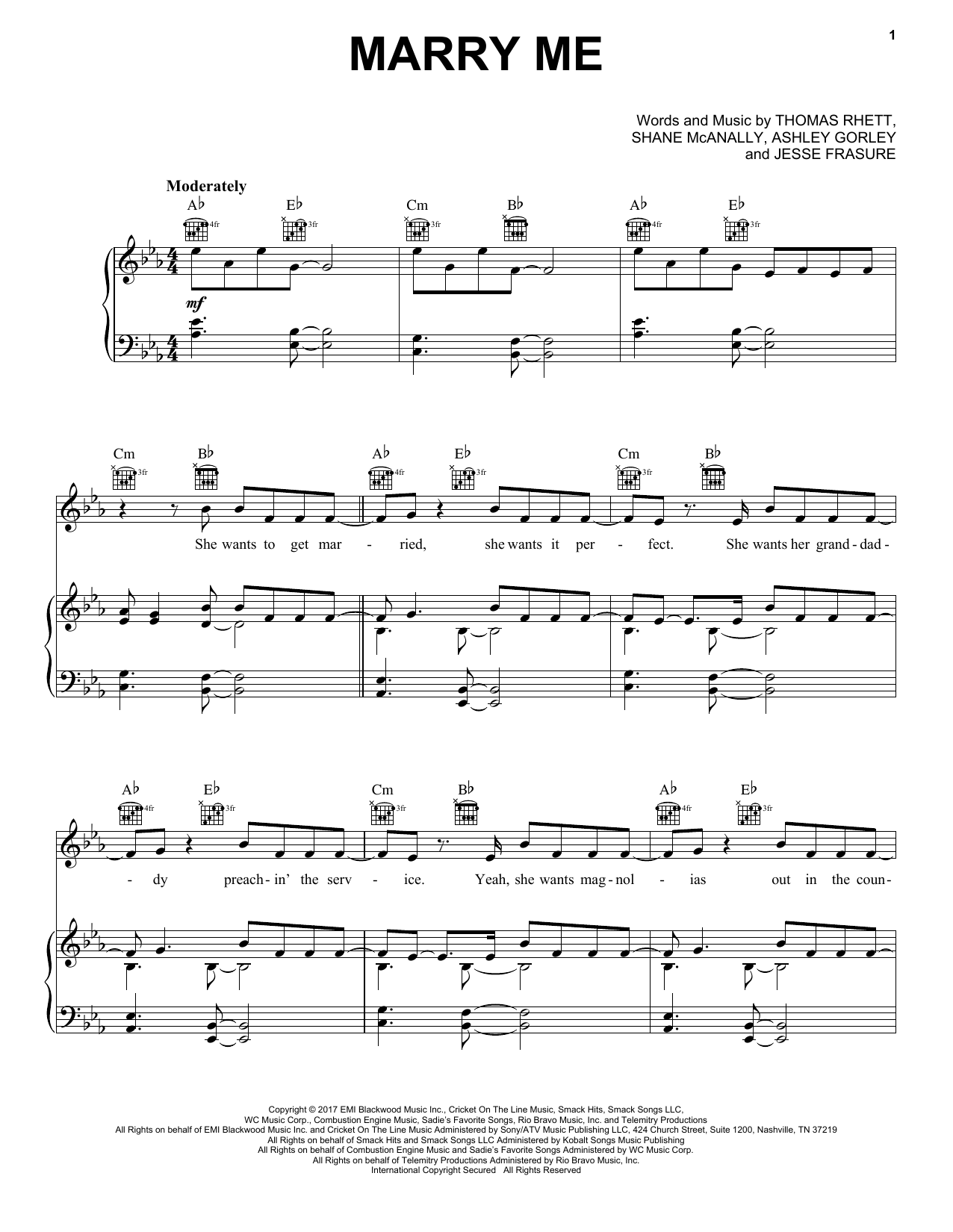 Download Thomas Rhett Marry Me Sheet Music and learn how to play Piano, Vocal & Guitar (Right-Hand Melody) PDF digital score in minutes