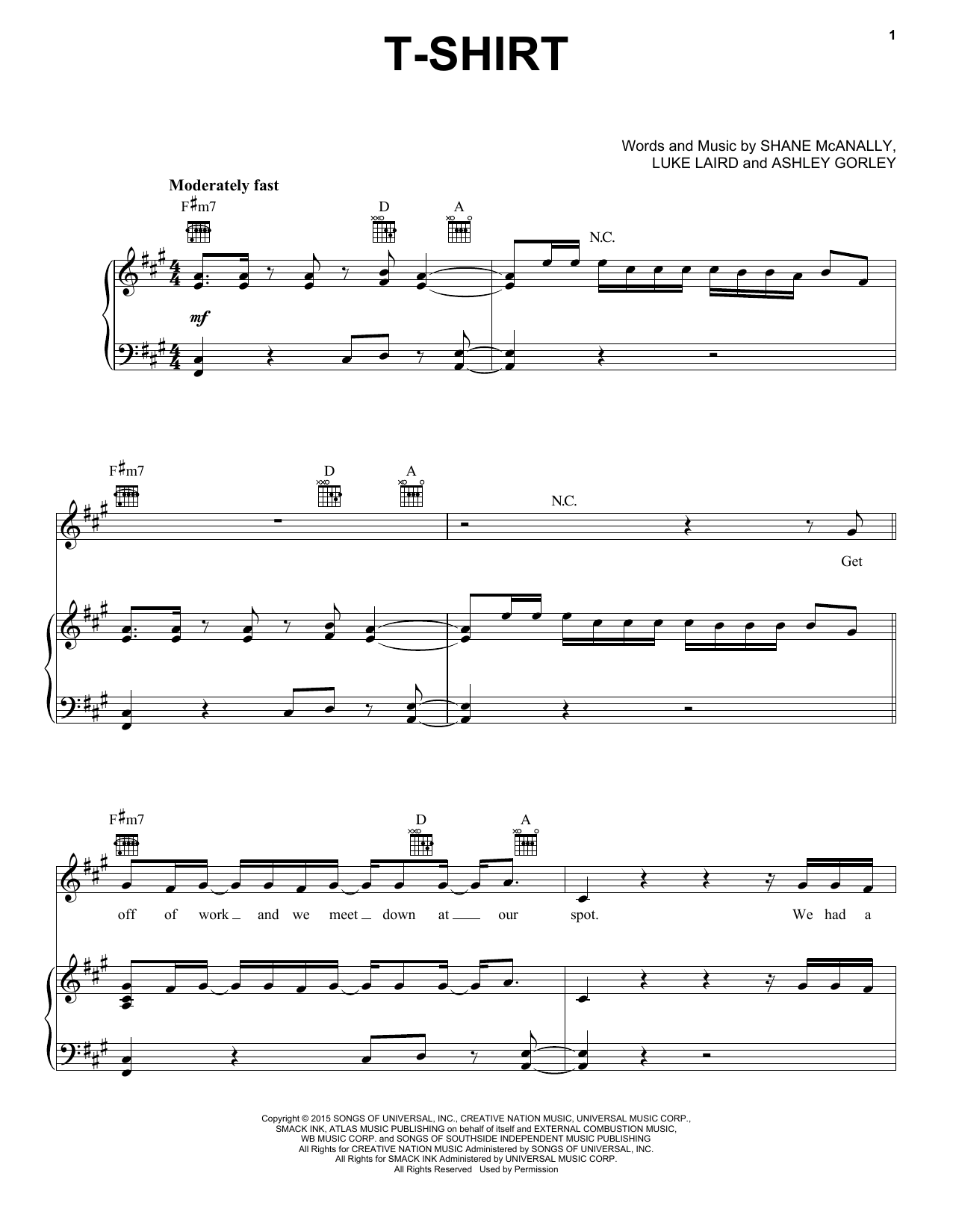 Download Thomas Rhett T-Shirt Sheet Music and learn how to play Piano, Vocal & Guitar (Right-Hand Melody) PDF digital score in minutes