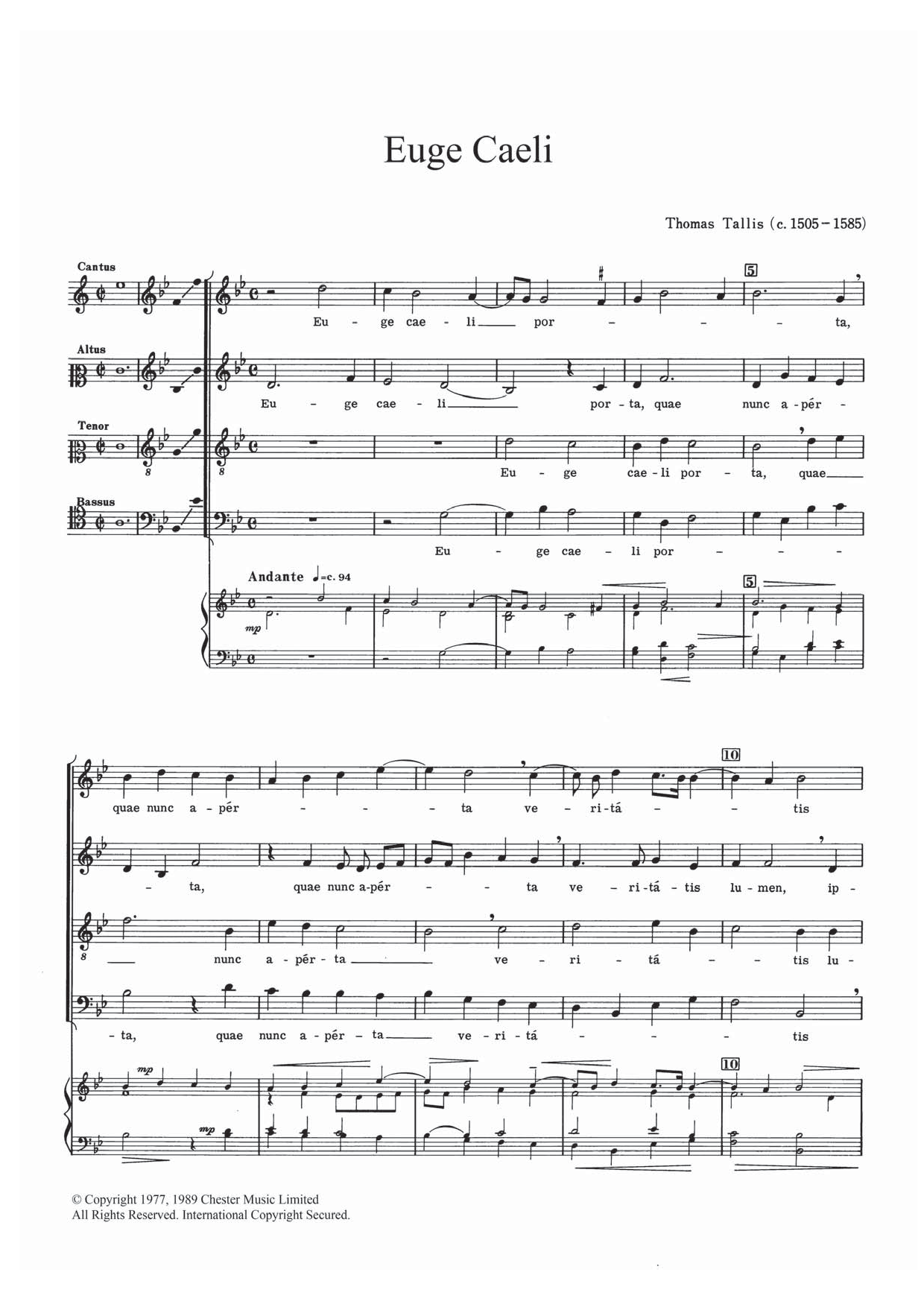 Download Thomas Tallis Euge Caeli Sheet Music and learn how to play SATB PDF digital score in minutes