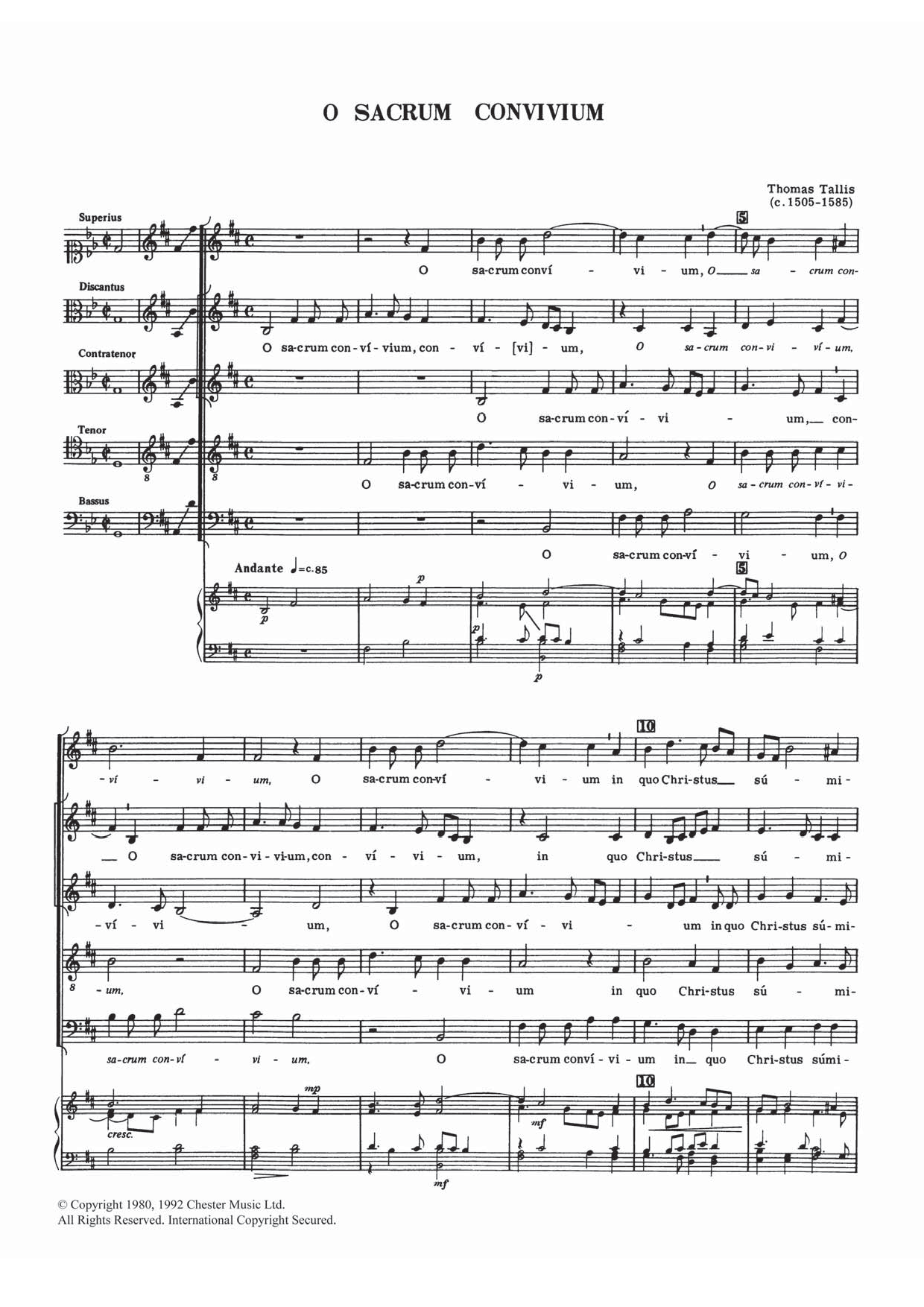 Download Thomas Tallis O Sacrum Convivium Sheet Music and learn how to play Choral SAATB PDF digital score in minutes