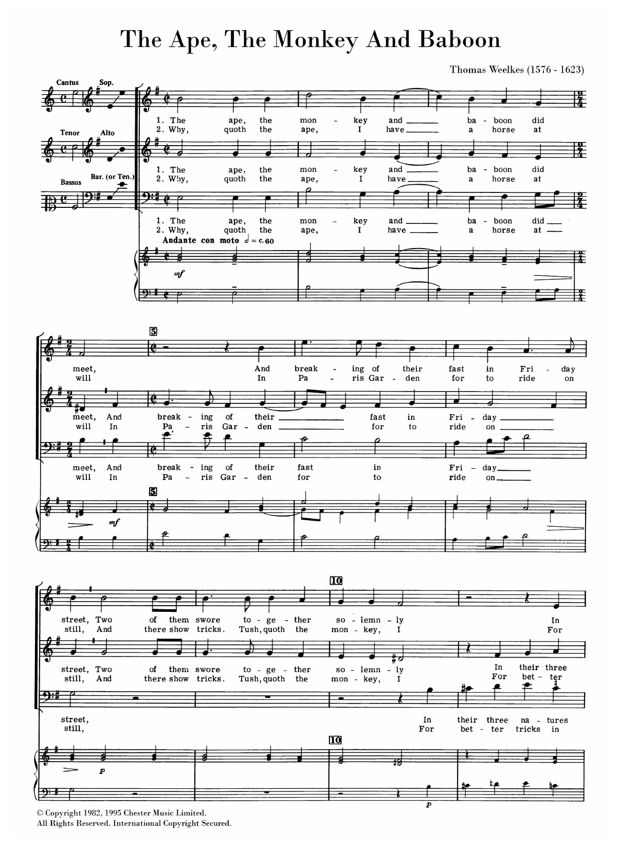 Download Thomas Weelkes The Ape, The Monkey And Babboon Sheet Music and learn how to play SAT Choir PDF digital score in minutes