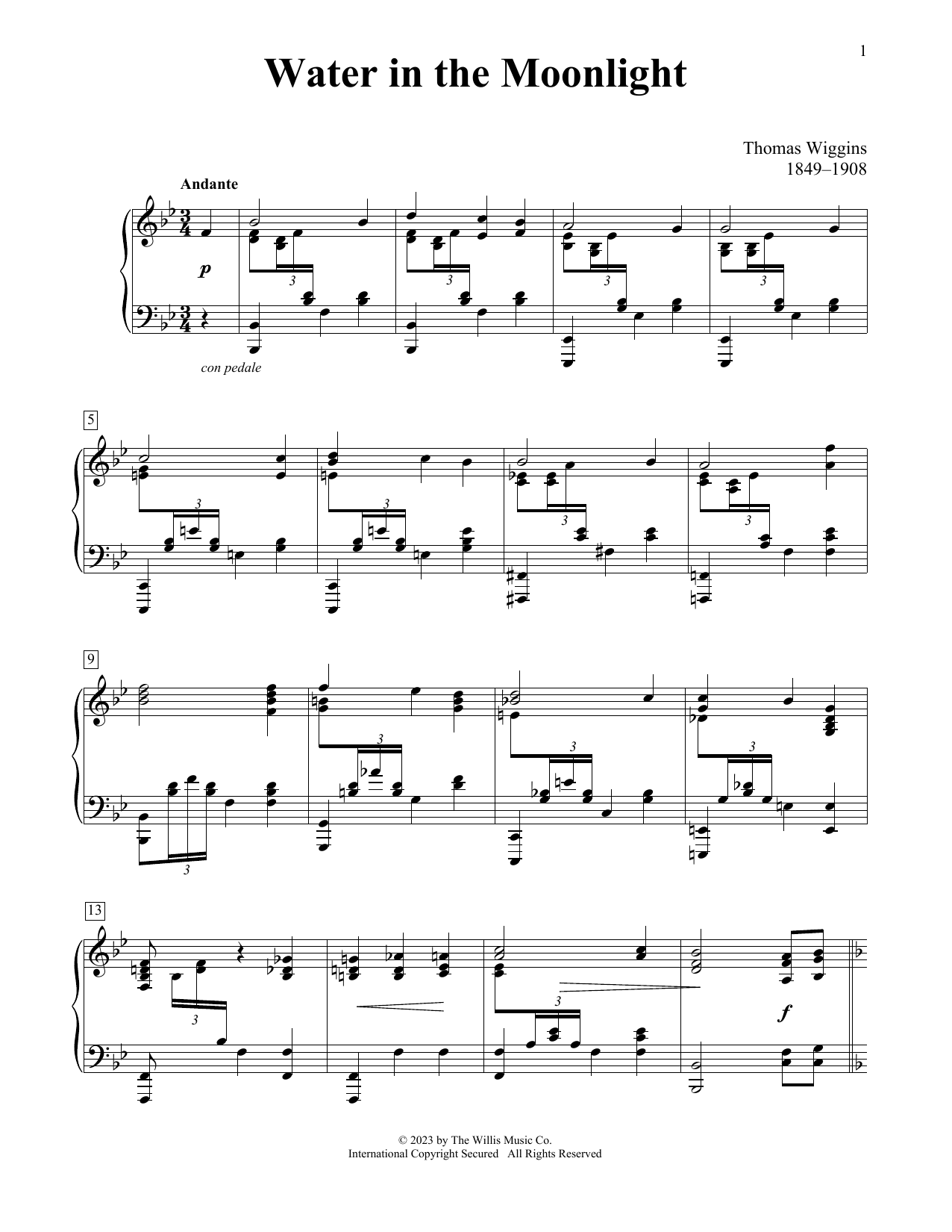 Download Thomas Wiggins Water In The Moonlight Sheet Music and learn how to play Easy Piano PDF digital score in minutes