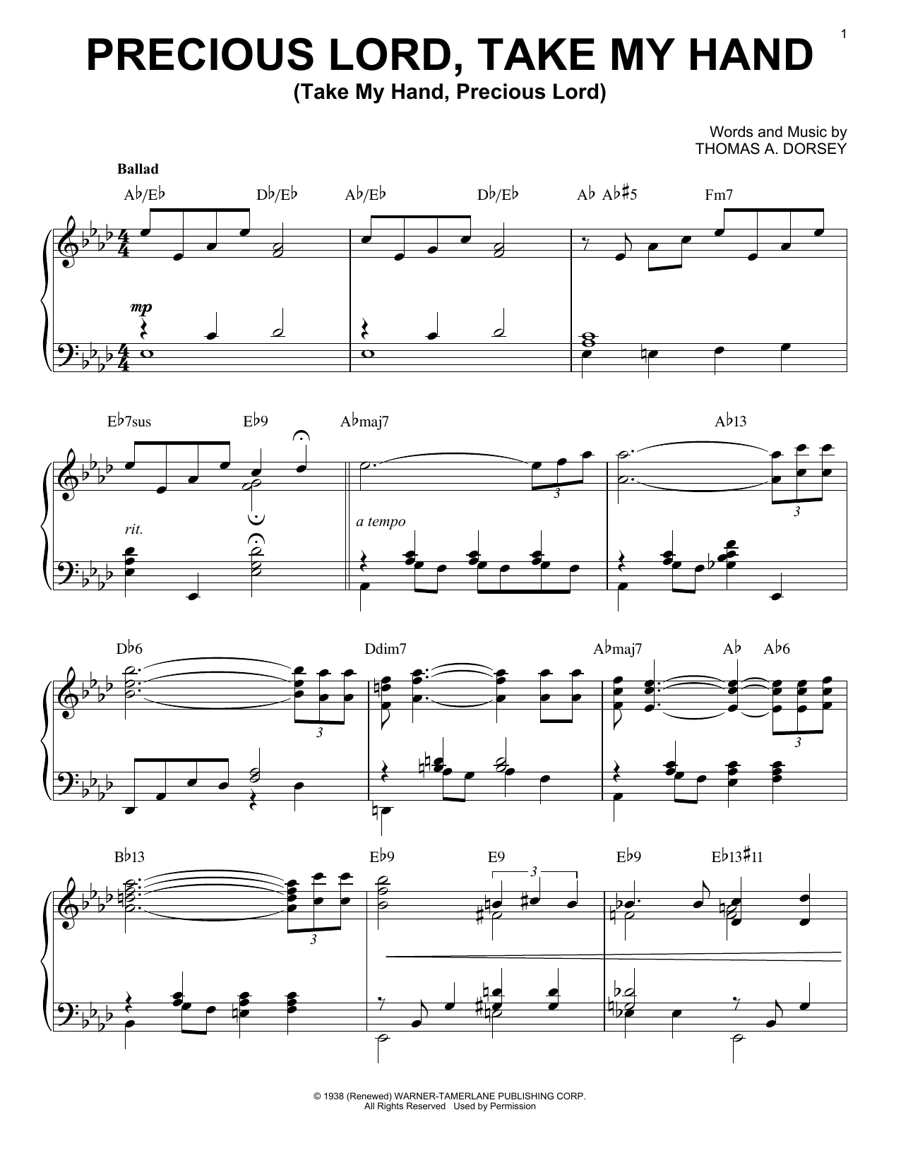 Thomas A Dorsey Precious Lord Take My Hand Take My Hand Precious Lord Jazz Version Arr Brent Edstrom Sheet Music Notes Download Printable Pdf Score