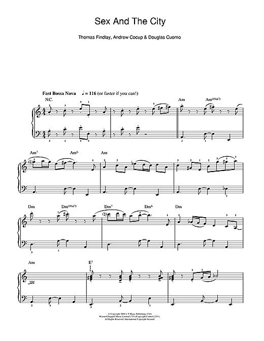 Thomas Findlay Theme From Sex And The City Sheet Music Notes 