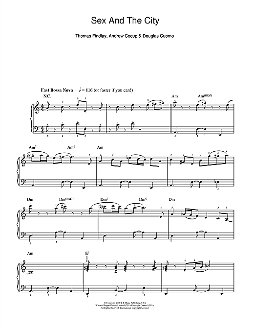 Thomas Findlay Theme From Sex And The City Sheet Music Notes 7182