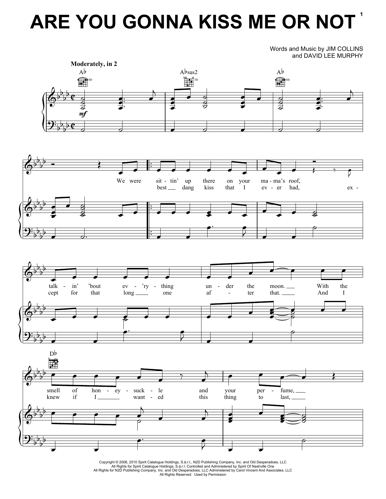 Download Thompson Square Are You Gonna Kiss Me Or Not Sheet Music and learn how to play Piano, Vocal & Guitar (Right-Hand Melody) PDF digital score in minutes