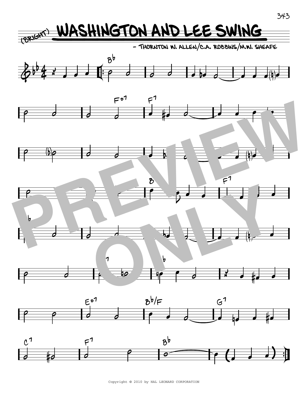 Download Thornton W. Allen Washington And Lee Swing (arr. Robert Rawlins) Sheet Music and learn how to play Real Book – Melody, Lyrics & Chords PDF digital score in minutes