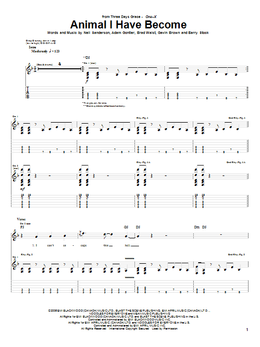 Download Three Days Grace Animal I Have Become Sheet Music and learn how to play Bass Guitar Tab PDF digital score in minutes