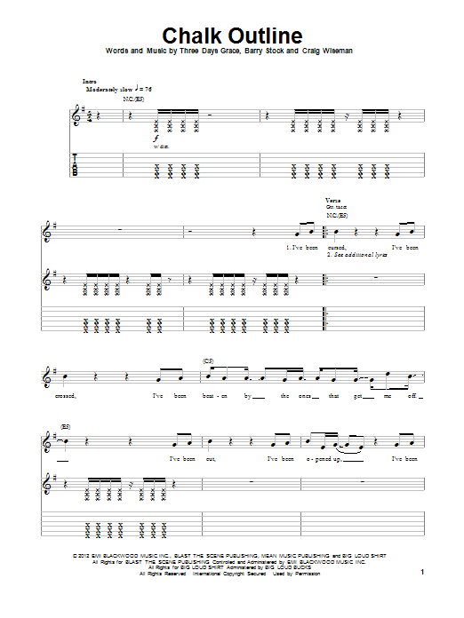 Download Three Days Grace Chalk Outline Sheet Music and learn how to play Guitar Tab PDF digital score in minutes