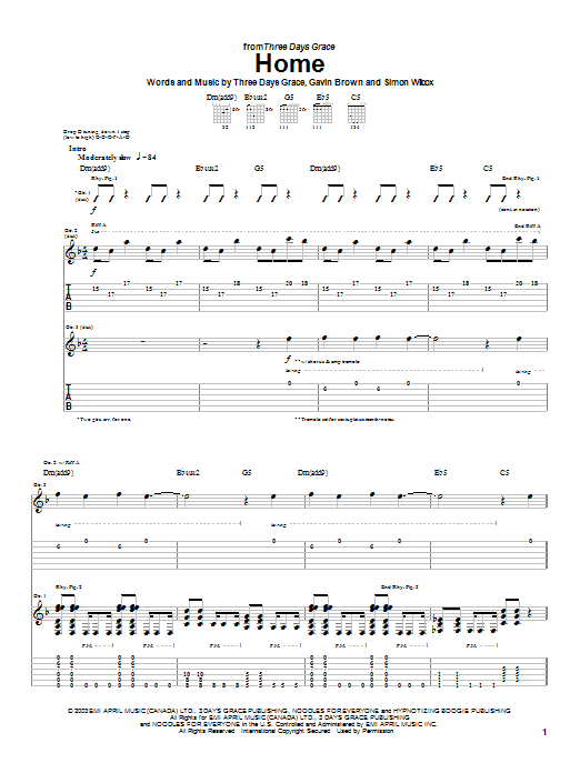 Download Three Days Grace Home Sheet Music and learn how to play Guitar Tab PDF digital score in minutes