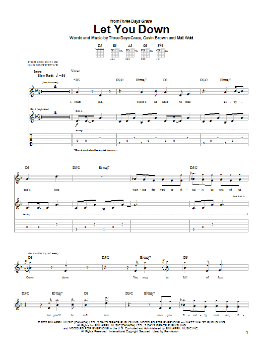 Download Three Days Grace Let You Down Sheet Music and learn how to play Guitar Tab PDF digital score in minutes