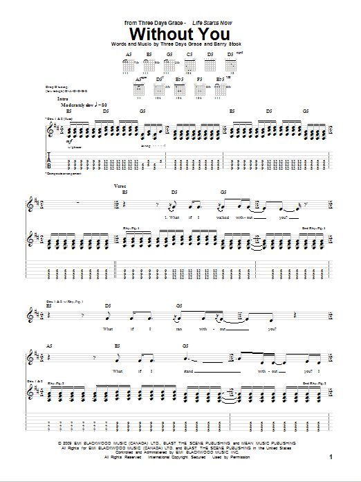 Download Three Days Grace Without You Sheet Music and learn how to play Guitar Tab PDF digital score in minutes