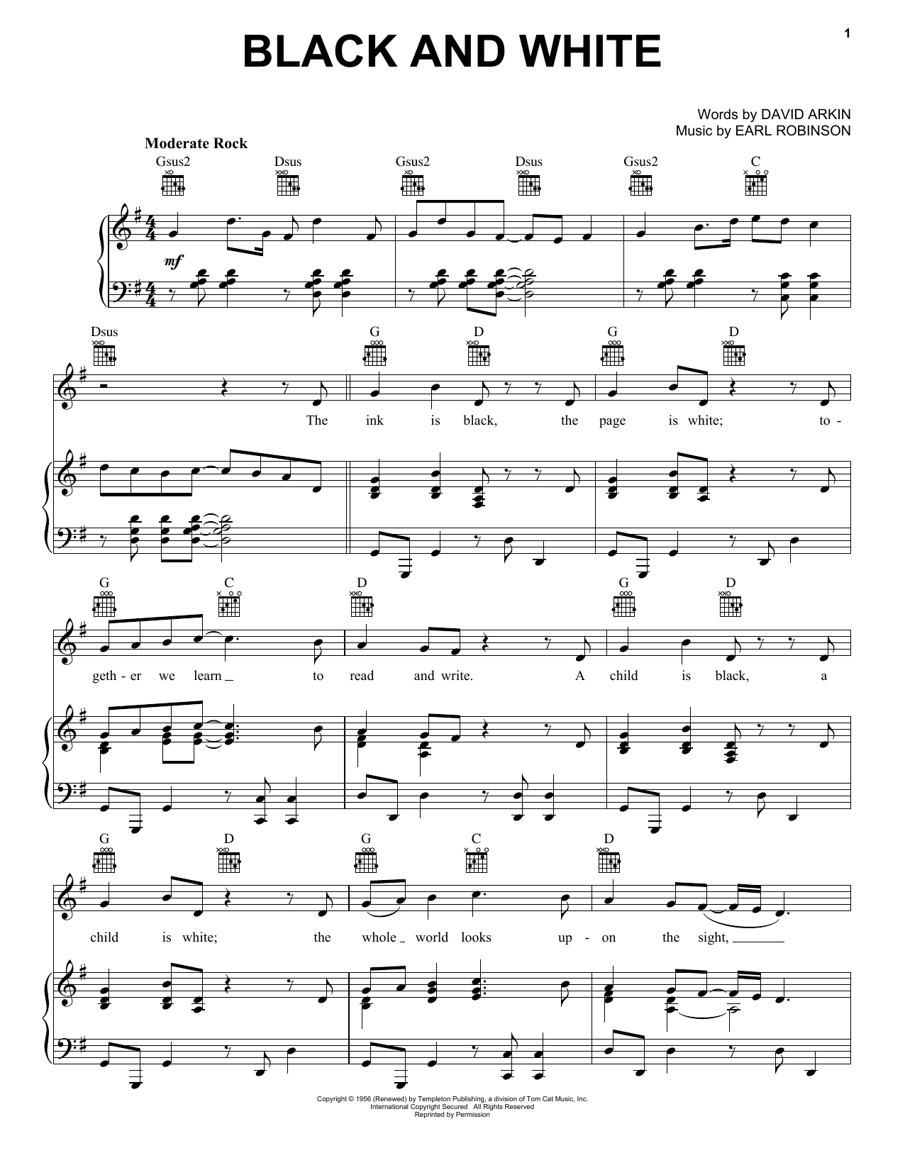 Download Three Dog Night Black And White Sheet Music and learn how to play Piano, Vocal & Guitar (Right-Hand Melody) PDF digital score in minutes