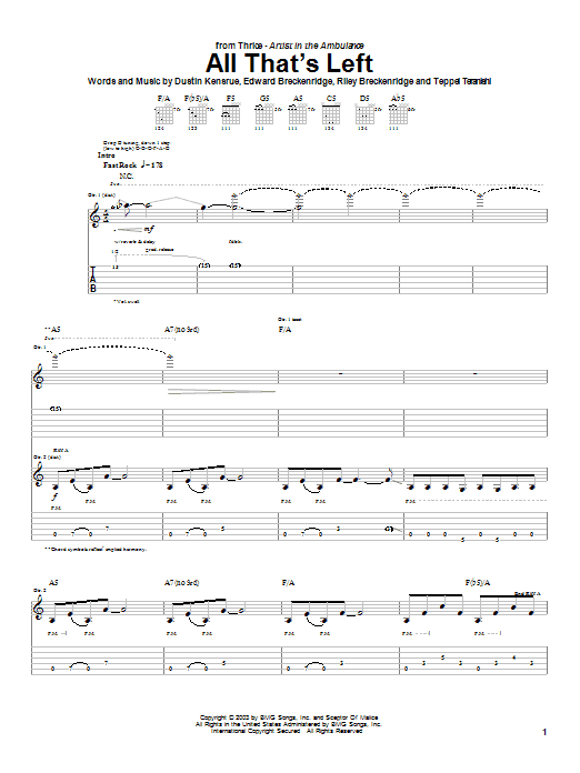 Download Thrice All That's Left Sheet Music and learn how to play Guitar Tab PDF digital score in minutes