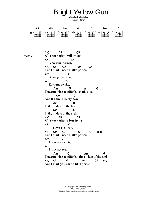 Download Throwing Muses Bright Yellow Gun Sheet Music and learn how to play Lyrics & Chords PDF digital score in minutes