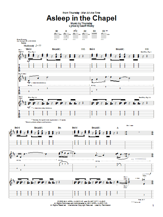 Download Thursday Asleep In The Chapel Sheet Music and learn how to play Guitar Tab PDF digital score in minutes