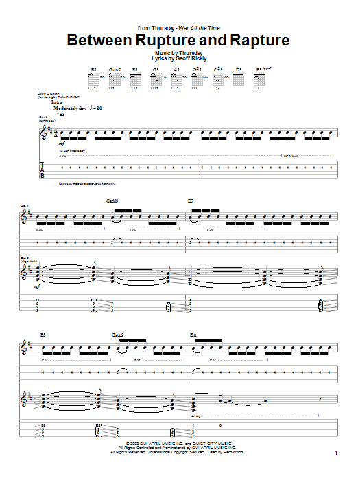 Download Thursday Between Rupture And Rapture Sheet Music and learn how to play Guitar Tab PDF digital score in minutes