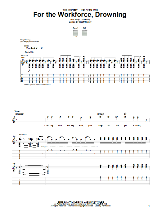 Download Thursday For The Workforce, Drowning Sheet Music and learn how to play Guitar Tab PDF digital score in minutes
