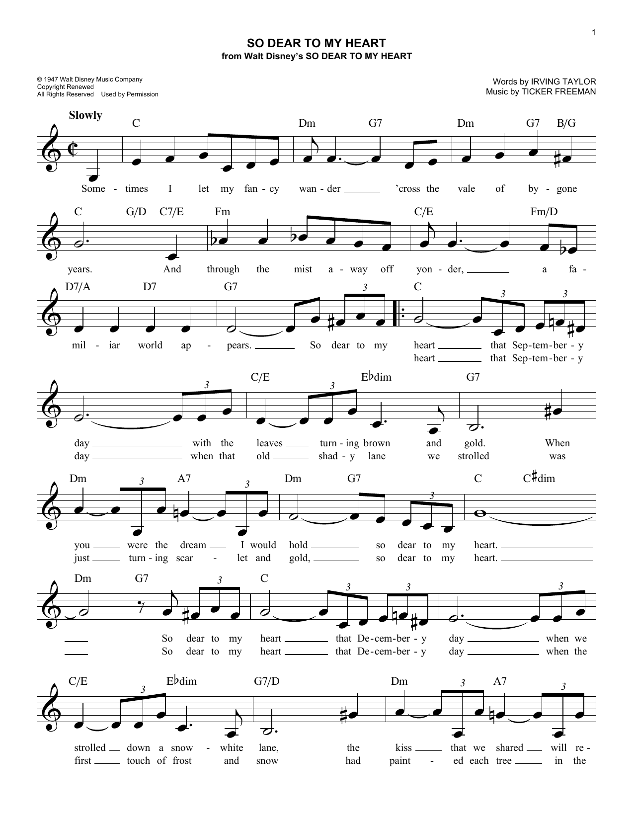 Download Ticker Freeman So Dear To My Heart Sheet Music and learn how to play Melody Line, Lyrics & Chords PDF digital score in minutes