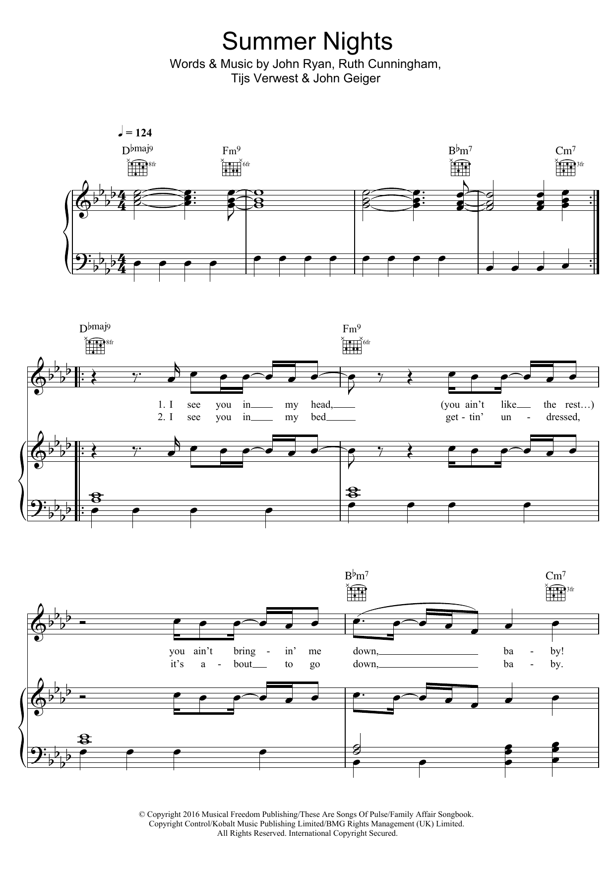 Download Tiesto Summer Nights (feat. John Legend) Sheet Music and learn how to play Piano, Vocal & Guitar (Right-Hand Melody) PDF digital score in minutes