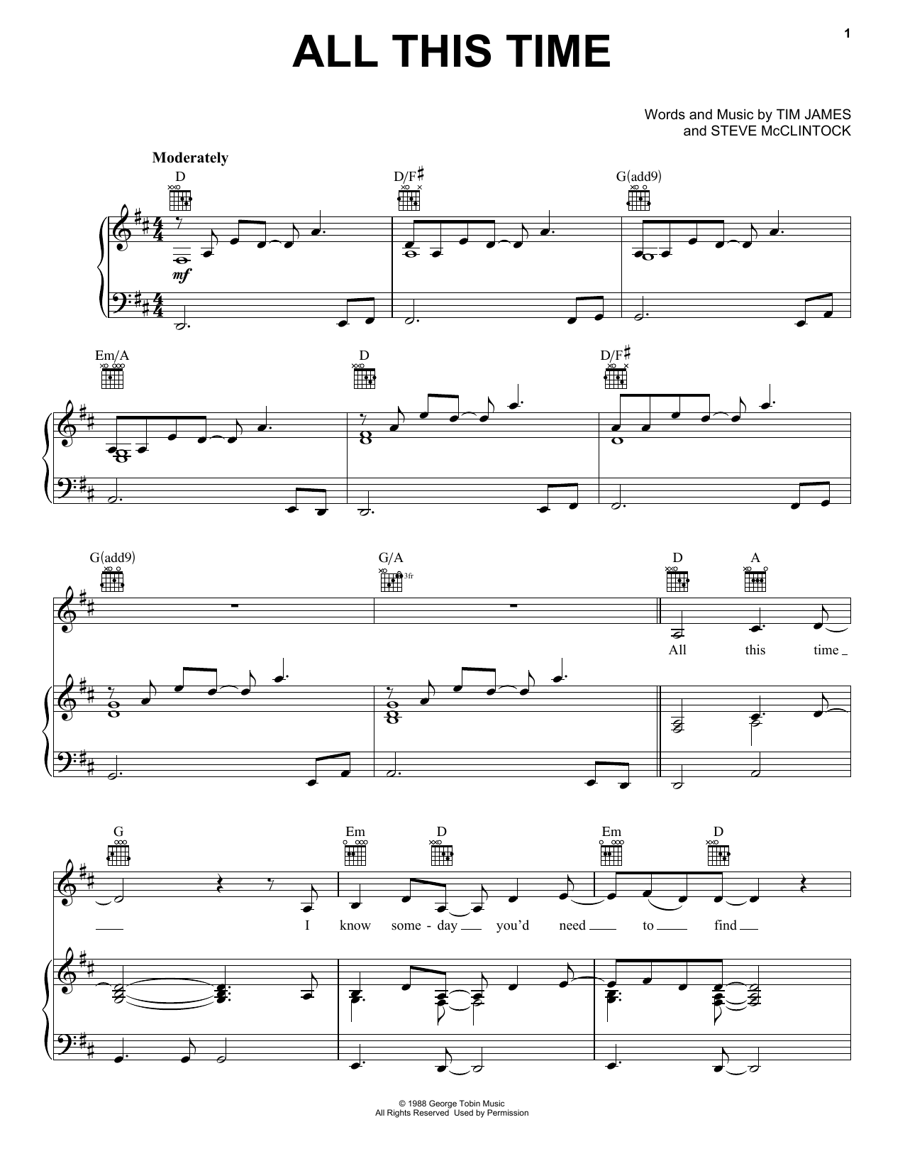 Download Tiffany All This Time Sheet Music and learn how to play Piano, Vocal & Guitar Chords (Right-Hand Melody) PDF digital score in minutes