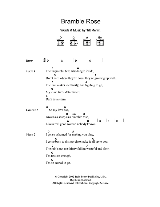 Download Tift Merritt Bramble Rose Sheet Music and learn how to play Lyrics & Chords PDF digital score in minutes
