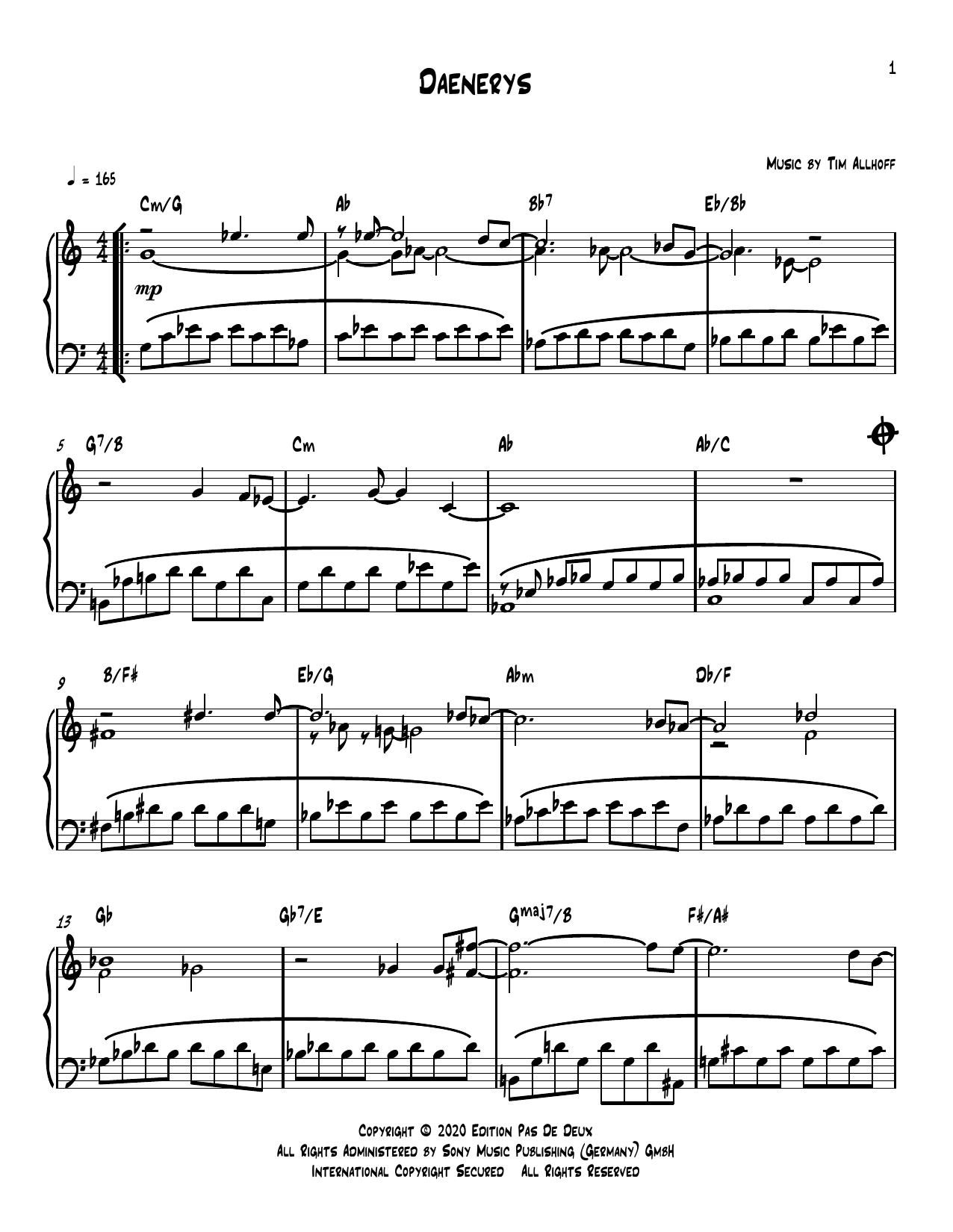 Download Tim Allhoff Daenerys Sheet Music and learn how to play Piano Solo PDF digital score in minutes