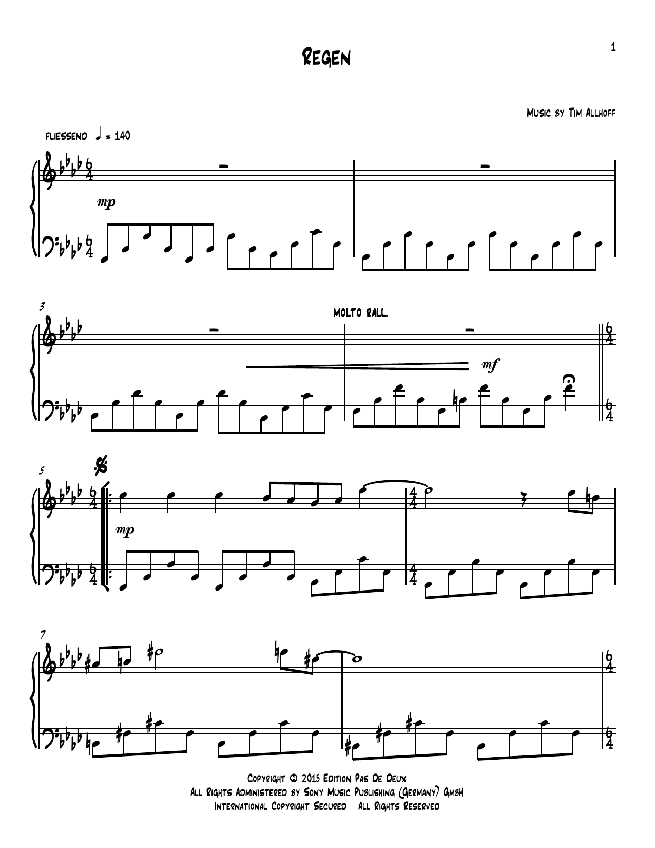 Download Tim Allhoff Regen Sheet Music and learn how to play Piano Solo PDF digital score in minutes