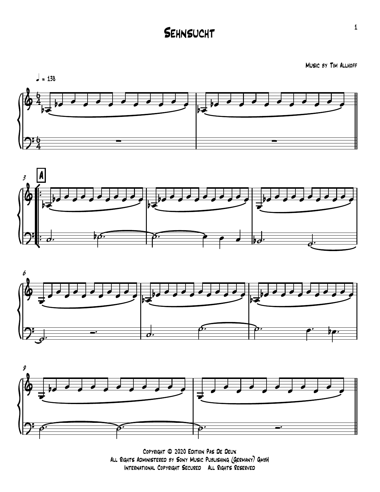 Download Tim Allhoff Sehnsucht Sheet Music and learn how to play Piano Solo PDF digital score in minutes