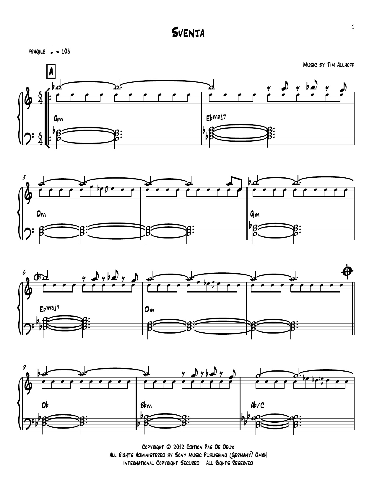 Download Tim Allhoff Svenja Sheet Music and learn how to play Piano Solo PDF digital score in minutes