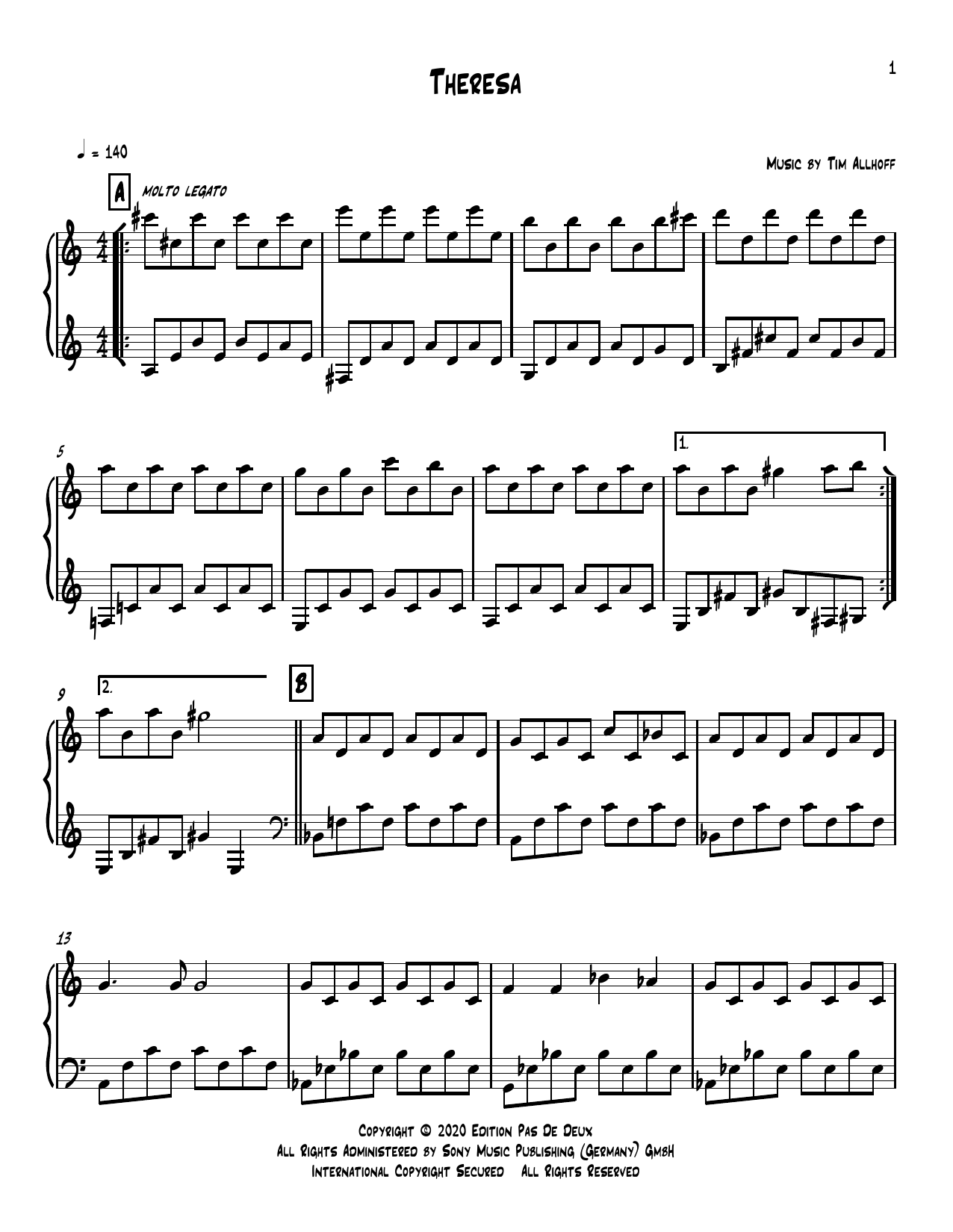 Download Tim Allhoff Theresa Sheet Music and learn how to play Piano Solo PDF digital score in minutes