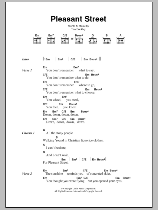 Download Tim Buckley Pleasant Street Sheet Music and learn how to play Lyrics & Chords PDF digital score in minutes