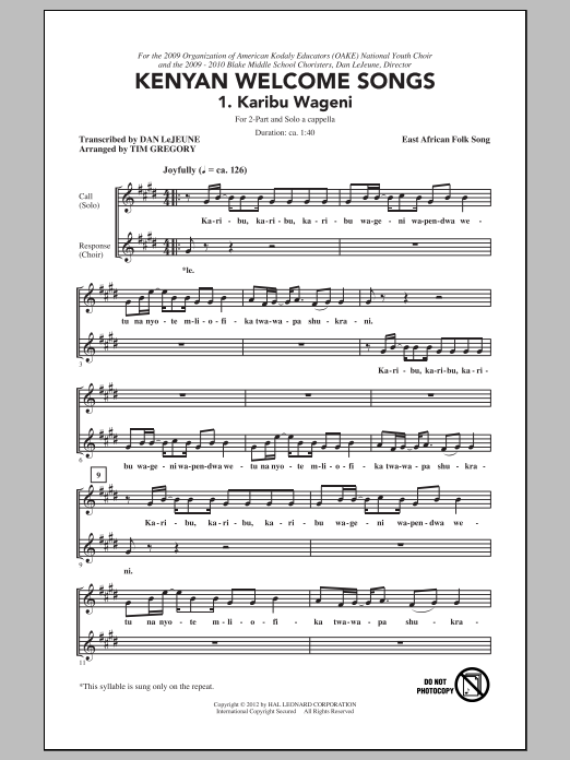 Download Tim Gregory Karibu Wageni (Welcome Visitors) Sheet Music and learn how to play Choral PDF digital score in minutes